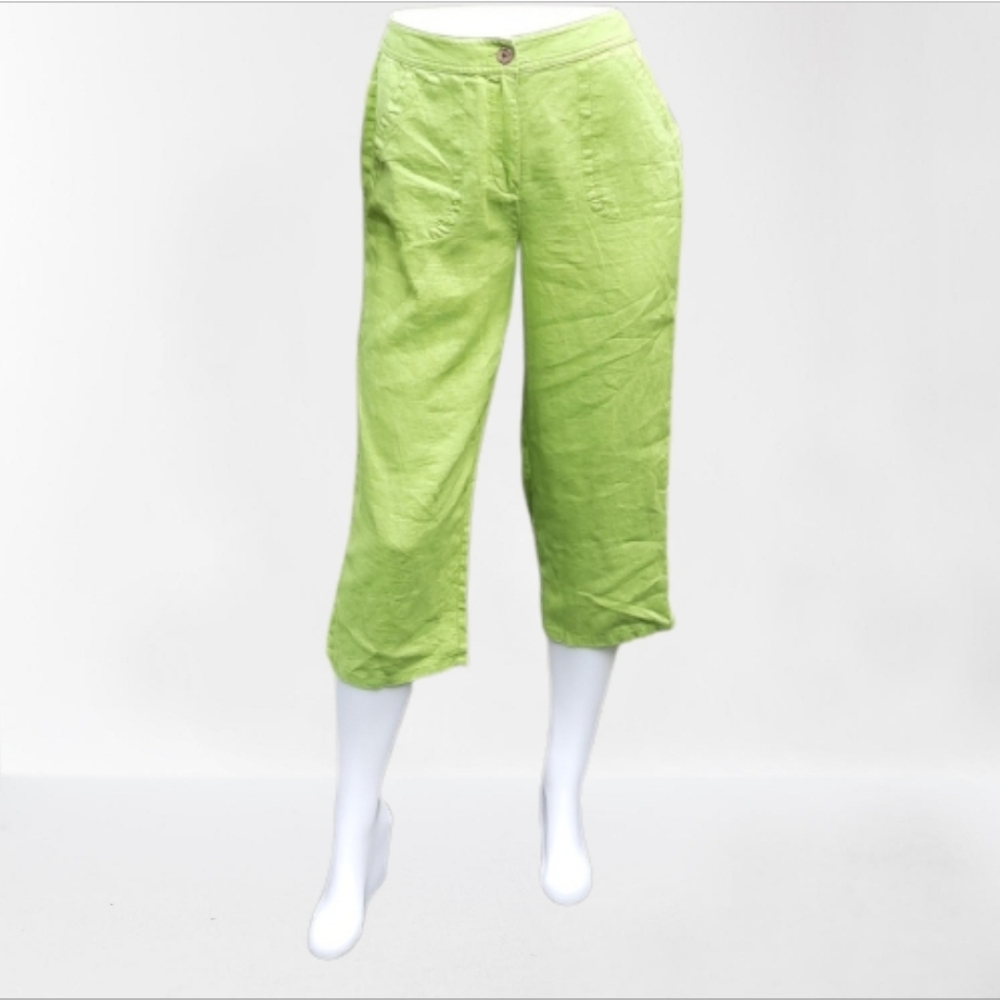 Chicos 100%  Linen Crop Pants Apple Green Medium